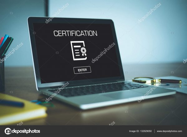 Certification noted on laptop