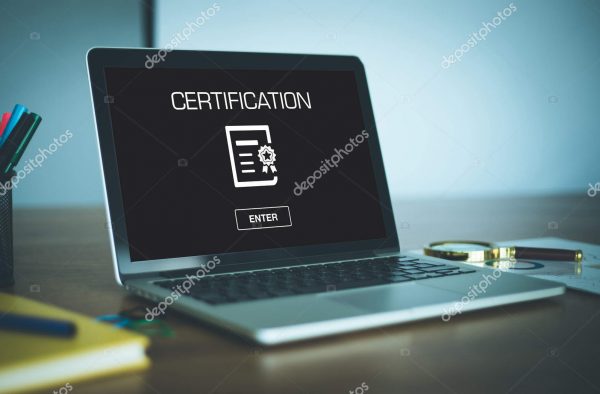 Certification noted on laptop